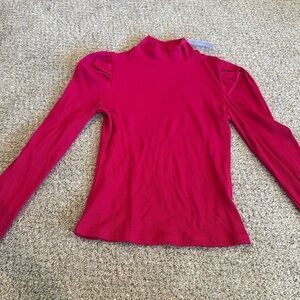 Bright pink mock neck long sleeve top